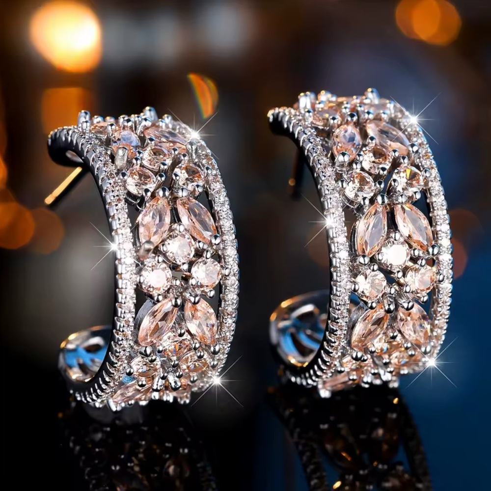 White Zircon Studs Silver Hoops